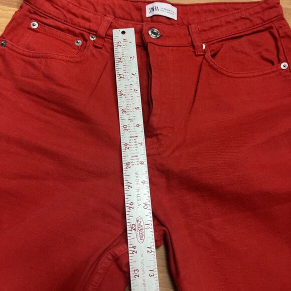 Zara Womens Button Fly Jeans Red Straight Leg High Waist Collection Size 8 - Picture 10 of 11